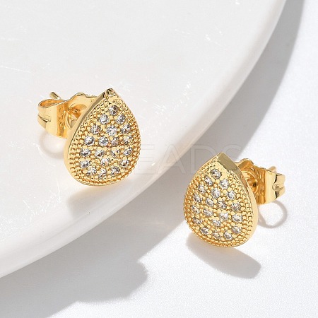 Brass Micro Pave Clear Cubic Zirconia Stud Earrings EJEW-D305-06G-1