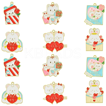 12Pcs 6 Styles Valentine's Day Alloy Enamel Pendants ENAM-FS0002-34-1