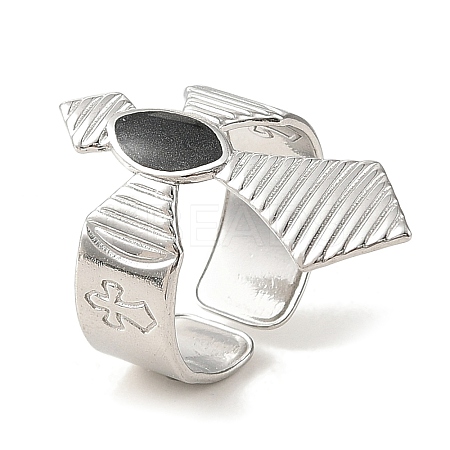 Cross 304 Stainless Steel Enamel Open Cuff Rings for Women RJEW-F166-27P-01-1