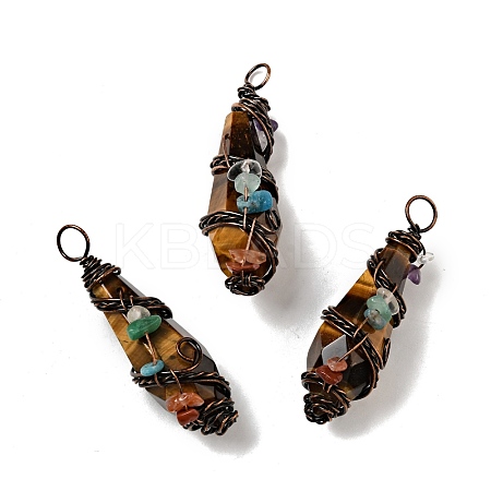 Natural Tiger Eye Pointed Big Pendants G-G860-03R-05-1