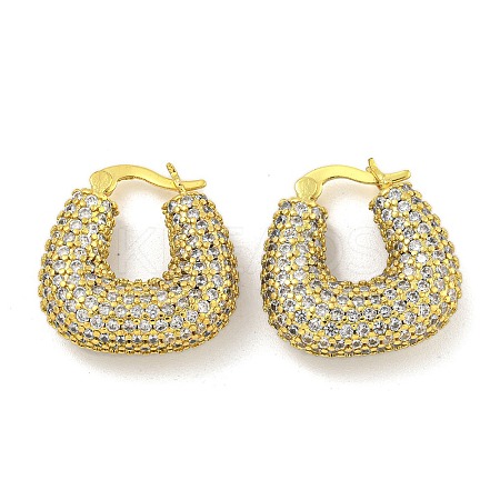Rack Plating U-Shaped Brass Micro Pave Clear Cubic Zirconia Hoop Earrings for Women EJEW-G410-63G-1