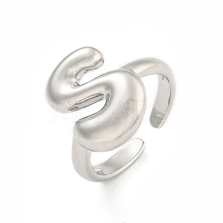Brass Letter Open Cuff Rings for Women RJEW-G313-01S-P-1
