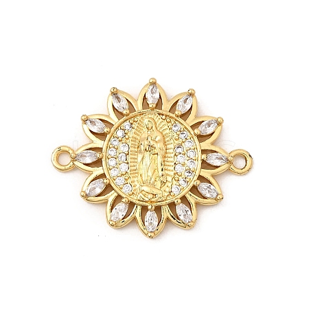 Religion Brass Micro Pave Clear Cubic Zirconia Flower Connector Charms KK-I360-008G-02-1