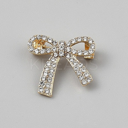 Bowknot Shape Alloy Rhinestone Brooches for Backpack Clothes JEWB-WH0045-14B-G-1