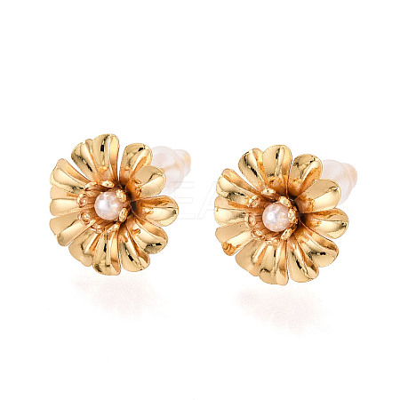 Brass ABS Imitation Pearl Stud Earrings EJEW-T048-03G-1