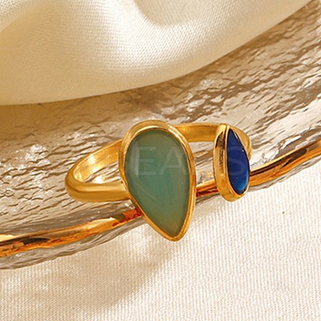 304 Stainless Steel Resin Open Cuff Rings for Women RJEW-K303-10G-1