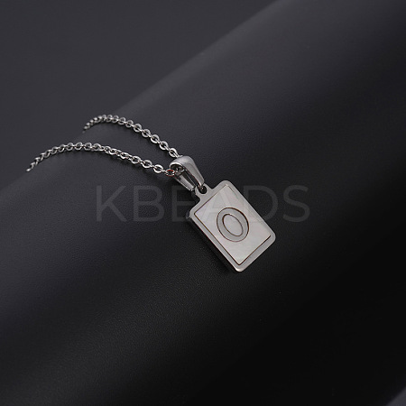 Rectangle Stainless Steel Pave Natural White Shell Pendant Necklaces FS-WG3D812-15-1