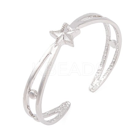 Star Zinc Alloy Hollow Open Cuff Bangles for Women BJEW-L688-01P-1