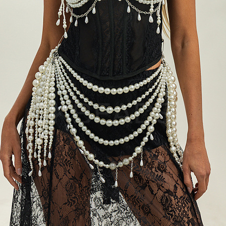 Iron & Imitation Pearl Multilayered Tassel Sexy Waist Beads Body Chains WG19B3D-02-1