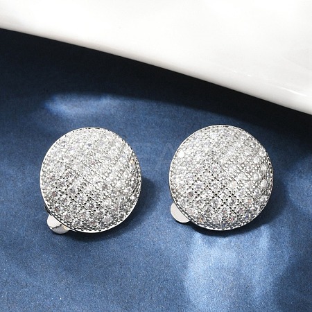 Half Round Brass Micro Pave Clear Cubic Zirconia Clip-on Earrings EJEW-M082-14P-1