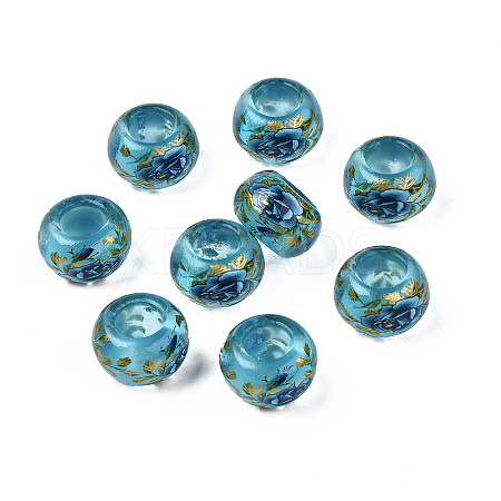 Flower Printed Transparent Acrylic Rondelle Beads TACR-S160-01-B01-1