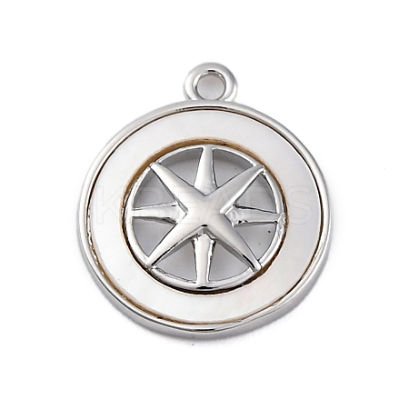Brass Pave Natural Shell Flat Round with Star Charms KK-P289-06P-1