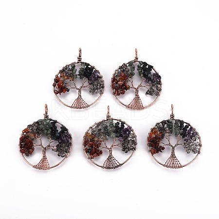 Natural Green Aventurine & Red Aventurine & Quartz Crystal Chips Big Pendants LS-G-S359-186-1