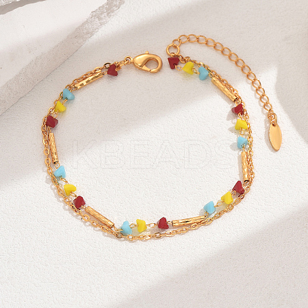 Fashionable Real 18K Gold Plated Brass Glass Double Layers Anklets for Women's Beachwear HR3444-4-1