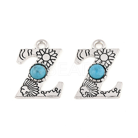 Synthetic Turquoise & Alloy Pendants PALLOY-H146-01AS-Z-1