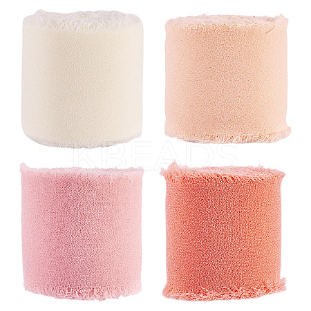 4 Rolls 4 Colors Frayed Polyester Ribbon OCOR-TA0002-87B-1