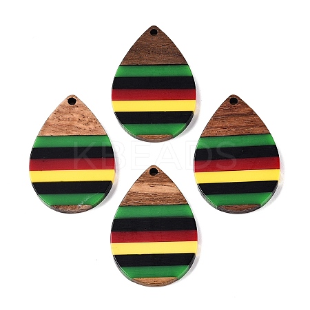 Jamaican Colour Epoxy Resin & Walnut Wood Pendants RESI-N039-122O-1
