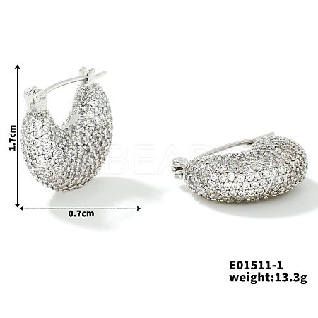 Moon-shaped Brass Rhinestone Hoop Earrings for autumn and winter JO3025-1-1