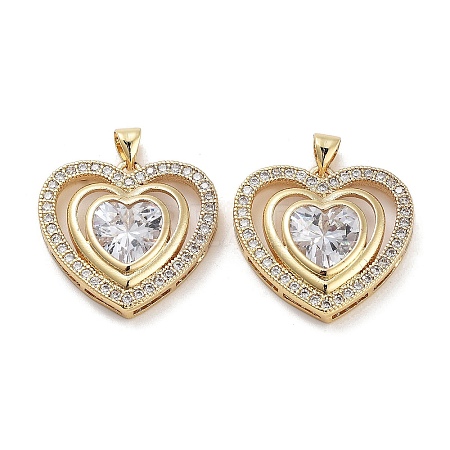 Rack Plating Brass Micro Pave Clear Cubic Zirconia Pendants KK-Z064-07G-1