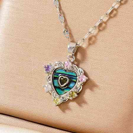Brass Colorful Cubic Zirconia Heart-shaped Pendant Necklaces PR0180-2-1
