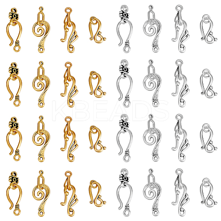 120 Sets 8 Styles Tibetan Style Alloy Hook and Eye Clasps FIND-PH0023-28-1