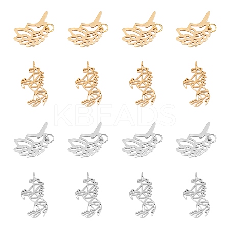 16Pcs 2 Style 201 Stainless Steel Pendants and Filigree Joiners STAS-DC0001-55-1
