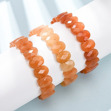 Natural Red Aventurine Faceted Beaded Stretch Bracelets for Women BJEW-K251-07N-1