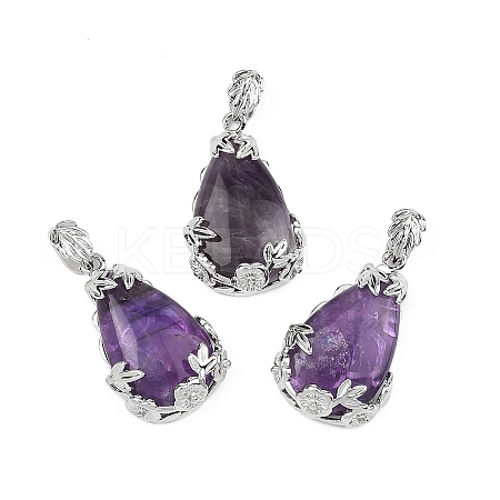 Natural Amethyst Pendants G-P393-P06-1