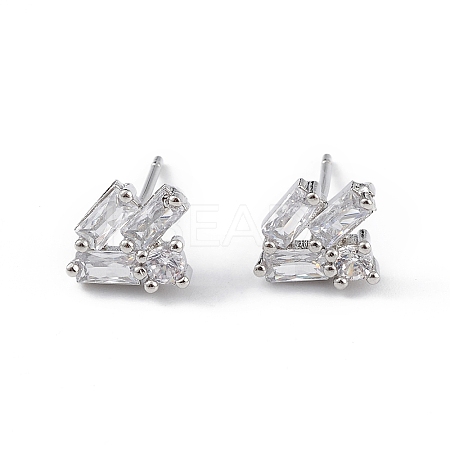 Clear Cubic Zirconia Geometric Stud Earrings EJEW-L234-085P-1