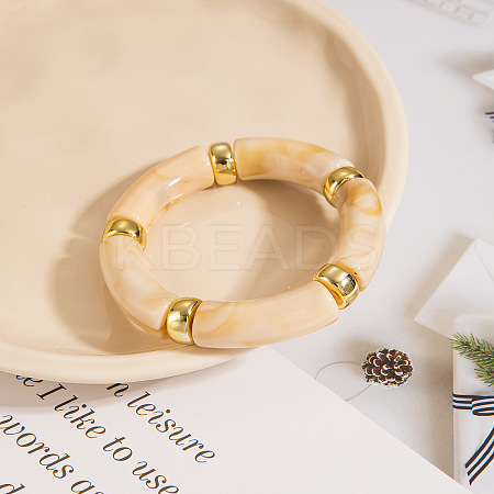 Retro Acrylic Imitation Gemstone Tube and CCB Beads Bangles for Women FS-WG908C5-01-1