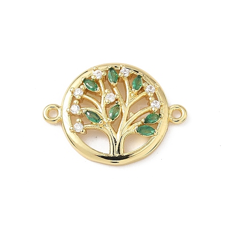 Brass Pave Clear and Green Cubic Zirconia Hollow Connector Charms KK-S337-05G-1