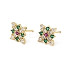 Rhombus Brass Micro Pave Cubic Zirconia Stud Earrings EJEW-L306-02G-4