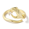 Brass Micro Pave Clear Cubic Zirconia Hand Open Cuff Rings for Women RJEW-C098-14G-2