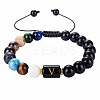 10MM Natural Black Obsidian Alphabet Beaded Braided Bracelets TO2319-22-1