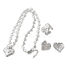 Heart 304 Stainless Steel Pendant Necklaces & Stud Earrings & Cuff Ring Sets for Women LS-SJEW-F226-01P-2