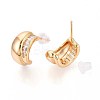 Brass Micro Pave Clear Cubic Zirconia C-Shaped Stud Earrings KK-T071-19G-03-2