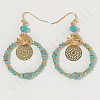 Brass Glass Flat Round with Rondelle Beaded Dangle Earrings FS-WG1FB0A-02-1