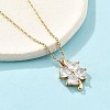 Brass Micro Pave Cubic Zirconia Four Leaf Clover Pendant Neckalces for Women NJEW-S448-02G-1