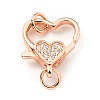 Brass Micro Pave Clear Cubic Zirconia Heart Lobster Claw Clasps KK-G416-35RG-1