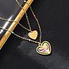 304 Stainless Steel & Plastic Colorful Heart Pendant Double Layer Necklaces for Women NJEW-U032-11G-1