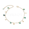 Dyed Natural Banded Agate Round & 304 Stainless Steel Shell Shape Tassel Anklets for Women AJEW-AN00702-01-2
