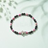 Natural & Synthetic Mixed Gemstone Beaded Stretch Bracelet with Clear Cubic Zirconia Cross for Women BJEW-JB08247-04-2