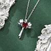 Brass Cubic Zirconia Wing Cross Pendant Necklaces for Women NJEW-C067-07P-01-1