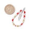 Bohemia Style Glass Seed Beaded Teardrop with Feather Pendants PALLOY-MZ00589-03-2