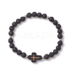 2Pcs Cross Natural Lava Rock & Synthetic Turquoise & Wood Round Beads Stretch Bracelets for Men Women BJEW-JB11832-3