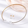 Round Plastic Imitation Pearl Stud Earrings & Rhinestone Cuff Choker Necklaces Sets SJEW-U003-04G-1