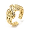 Rack Plating Real 18K Gold Plated Brass Criss Cross Open Cuff Rings RJEW-B048-06G-1