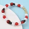 Brass & Lampwork & ABS Imitation Pearl Beaded Stretch Bracelets for Women BJEW-F515-08G-2
