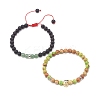 2Pcs 2 Style Natural Imperial Jasper(Dyed) & Green Aventurine & Lava Rock Braided Bead Bracelets Set with Alloy Shell BJEW-JB08476-4