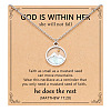Flat Round 201 Stainless Steel Pave Natural Shell Mustard Seed Pendant Necklaces for Women WG511AE-06-1